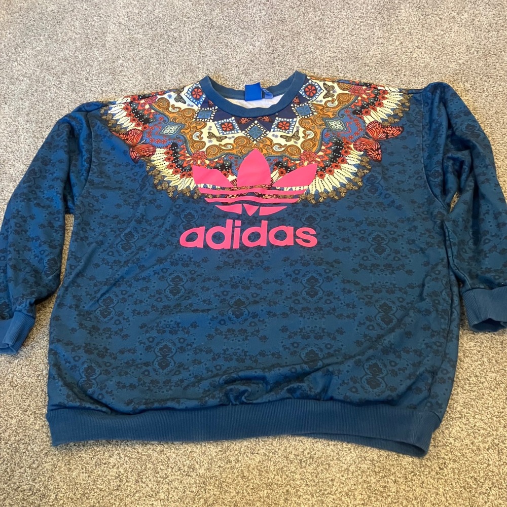 Adidas X Farm Rio Borbomix Blue Butterfly Mandala Graphic Sweatshirt Pink Large